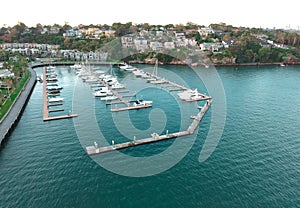 Drone Panoramic Aerial views of Sydney Harbour NSW Australia yacht mooring photo
