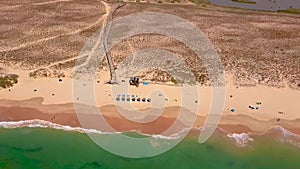 Drone panoramic record over Gale beach in Portugal with top view on shoreline