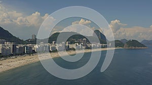 Drone, panoramic video of Famous Copacabana Beach in Rio de Janeiro