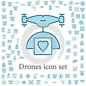 drone with a parcel of love icon. drones icons universal set for web and mobile