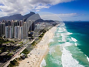Drone photo of Barra da Tijuca beach, Rio de Janeiro, Brazil.