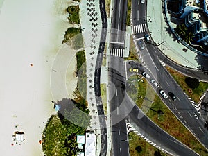 Drone photo of Pepe beach boardwalk and Lucio Costa street, Rio de Janeiro photo