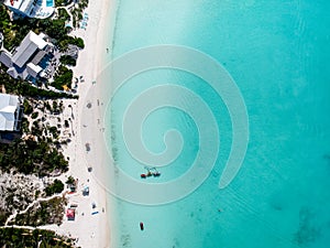 Drone photo of beach in Sapodilla Bay, Providenciales, Turks an