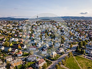 Drone Photo of the City Trondheim in Norway on Sunny Summer Day with Mountains, Fjord and Port in the Background