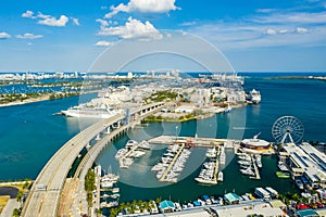 Drone photo Downtown Miami Bayside and Port