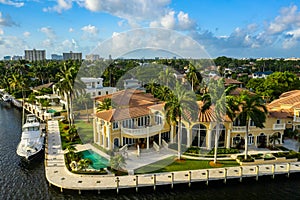 Drone photo Fort Lauderdale FL luxury mansion homes