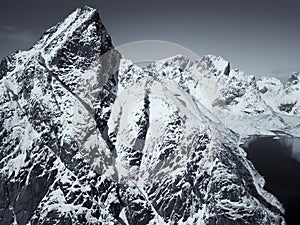 Drone photo - Mountains of the Lofoten Islands. Reine, Norway