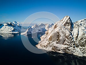 Drone photo - Mountains of the Lofoten Islands. Reine, Norway