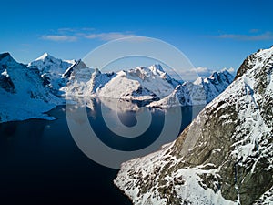 Drone photo - Mountains of the Lofoten Islands. Reine, Norway