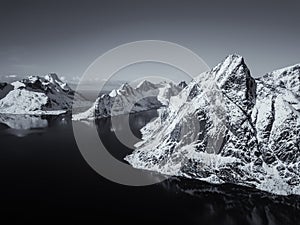 Drone photo - Mountains of the Lofoten Islands. Reine, Norway