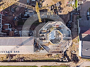 Drone photo of new office building under construction. aerial vi