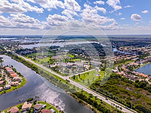 Drone photo Pembroke Pines neighborhoods with lakes