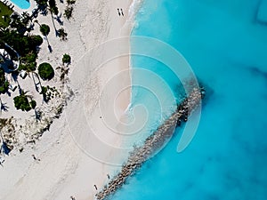 Drone photo of pier in beach in Grace Bay, Providenciales, Turks