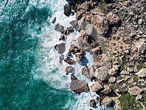 Drone photo of the rugged coast of Malta.