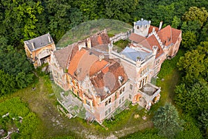 Drone photo of ruined castle in Mikosszeplak, Hungary