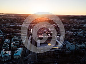Drone photo - Sunrise over the stadiums of Gothenburg Sweden