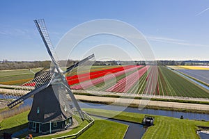 Drone photo of a typical Dutch windmill
