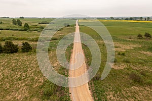 Drone photography or dirt rural road