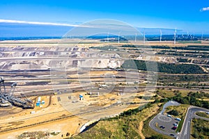 Drone photography, Garzweiler mine for mining lignite or brown coal, located in the German state of North-Rhine Westphalia.