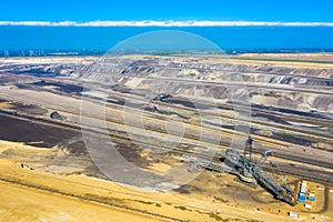 Drone photography, Garzweiler mine for mining lignite or brown coal, located in the German state of North-Rhine Westphalia.