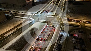 Drone photography of high intensity roadway during winter night