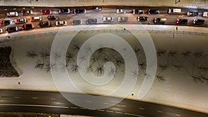 Drone photography of high intensity roadway during winter night