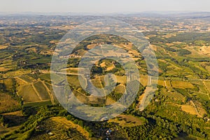 Drone photography italian rural landscape and farm fields