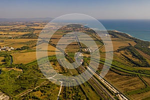 Drone photography of italian rural landscape and farm fields