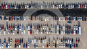 Drone photography of parking place with a lot of cars.