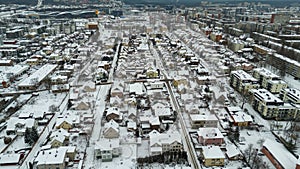 Drone photography of personal houses and multistory houses in a city during winter day