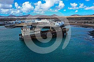 Drone photography. Ship wreck Telamon, Lanzarote, Canary Islands