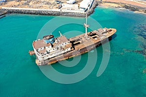 Drone photography. Ship wreck Telamon, Lanzarote, Canary Islands