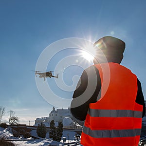 Drone pilot, UAV , Multirotor, Photography, Helicopter , Drone, Unmanned copter flight, pilot flying drone, Drone flying in the