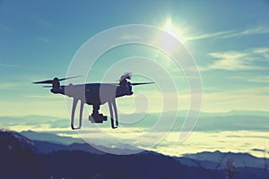 Drone pilotage at sunrise. photo
