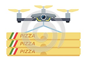 Drone pizza delivery vector icon flat isolated
