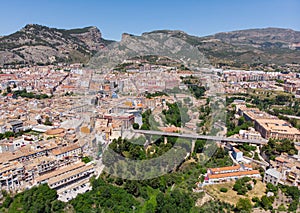 Drone point of view Alcoy town. Spain photo