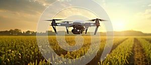 drone quad copter on green corn field