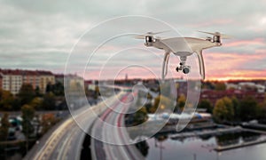Drone quad copter recorded traffic in the metropolitan area