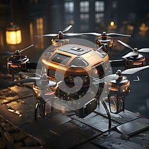 Drone Quadcopter with Action Camera - 3D Rendering - AI generated