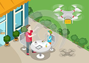 Drone quadcopter delivery concept flat 3d web isometric