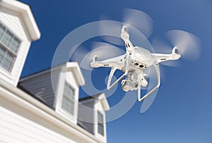 Drone Quadcopter Flying, Inspecting and Photographing House