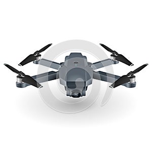 Drone or quadrocopter with camera. Gray color, white background.