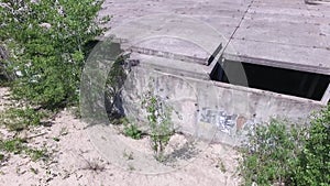 Drone quadrocopter explores an abandoned industrial building.