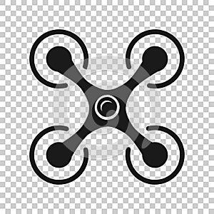 Drone quadrocopter icon in transparent style. Quadcopter camera vector illustration on isolated background. Helicopter flight