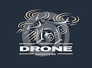 Drone quadrocopter logo design, dark background