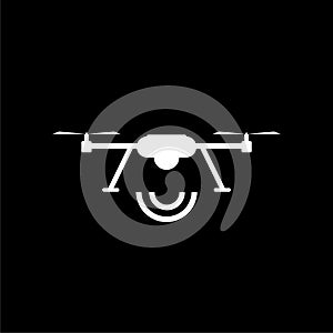 Drone quadrocopter with radio waves glyph icon isolated on dark background