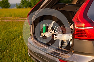 Drone ready for fly in suv trunk l