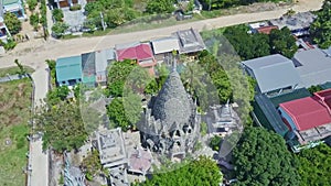 Drone removes from ancient Buddhist temple among city
