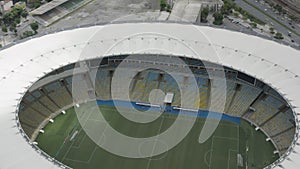 Drone, reversed and aerial shot of Maracana stadium in Rio de Janeiro