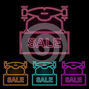Drone for sale color neon set. Simple thin line, outline vector of drones icons for ui and ux, website or mobile application